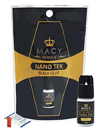 MACY NANOTEK - Pegamento para pestañas (5 ml, color negro), secado rápido: 1-2 seg, adherencia 6-7 semanas, para extensiones profesionales