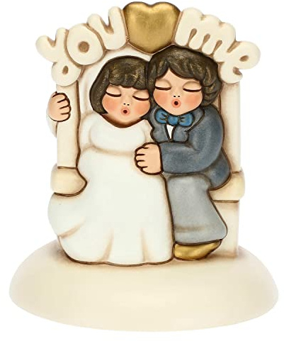 THUN, Bomboniera Matrimonio Top Cake con Sposini in Ceramica Decorata a Mano, Linea Bomboniere, 12.3x12x14.2 cm h