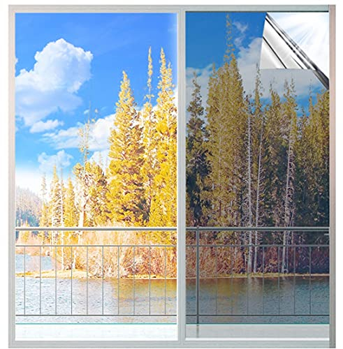 MUHOO Spiegelfolie Fenster Sichtschutz 44x200cm, Festerfolie Selbsthaftend, 99% UV & Sonnenschutfolie Fenster Innen- Silber
