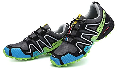 WYUKN VTT Chaussures de Cyclisme Hommes Sports de Plein air autobloquant vélo de Route Baskets Course Femmes vélo Chaussure Plat Crampon Montagne,Green-42EU