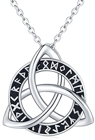 Midir&Etain Keltische Kette 925 Sterling Silber Keltischer Knoten Trinity Halskette Wikinger Rune Anhänger Halskette Wikinger Schmuck Keltische Geschenke für Frauen Männer