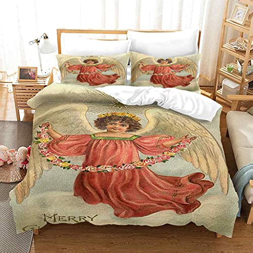 QZDUCN Biancheria Da Letto Matrimoniale Piccolo Angelo Rosso Stampa Copripiumino Per Adulto Ragazzi E Ragazze 3D 240x220cm + 2 Federe Morbida Microfibra Traspirante Con Chiusura A Cerniera