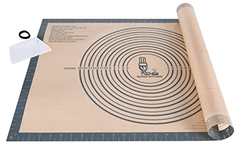 Super Kitchen Extra Large Non-Slip Silicone Pastry Baking Mat with Dough Scraper, Non-Stick Fondant Rolling Mat, Pizza Dough Kneading Board, Baking Equipment Counter Mat, BPA Free (Grey, 71 x 51 cm)