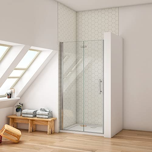 Ducha Casa 100x185cm Mampara de ducha frontal plegable con bisagra dos hojas, 6mm cristal templado antical, marco de aluminio cromado