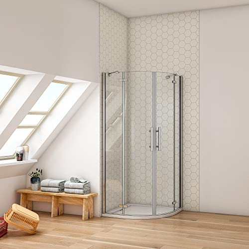 Ducha Casa 90x90x195cm Mampara de ducha semicircular plegable cuatro hojas, 6mm cristal templado antical,marco de aluminio cromado + plato de ducha