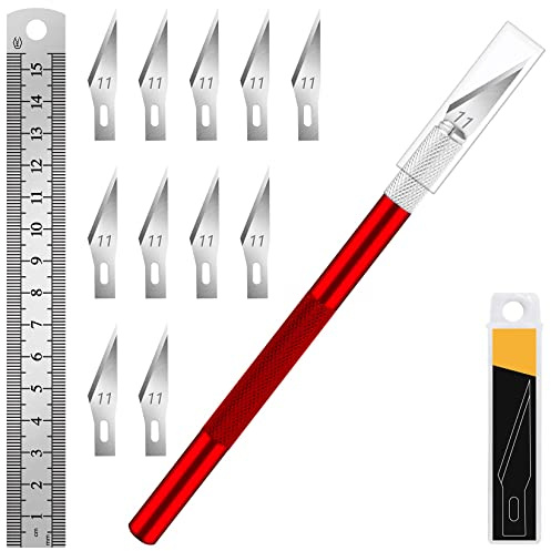 Artcut 1Pcs Scalpel, Cutter De Précision avec 10#11 Lame Scalpel, 1 Ruler, Scalpel Chirurgical pour Modelisme, Papier, Sculpture, Scalpel De Découpe, Petit Cutter, Cutter Precision (Rouge)