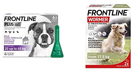 FRONTLINE Plus Flea & Tick Treatment for Large Dogs (20-40 kg) - 6 Pipettes & FRONTLINE WORMER for Dogs - 2 XL Tablets