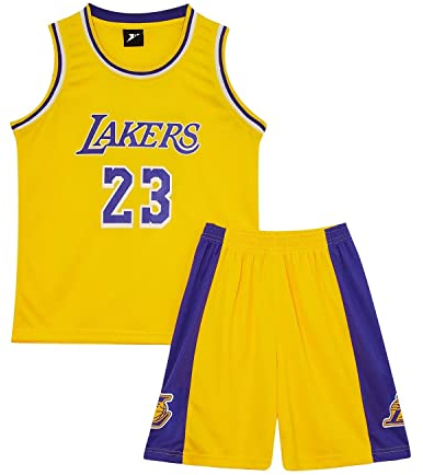 Huniam Jungen 2er-Set Basketball Trainings Ärmellos Trikot und Hose, Basketball Kleidung Kinder, Jungs Jersey (Gelb, 12-14 Jahre)