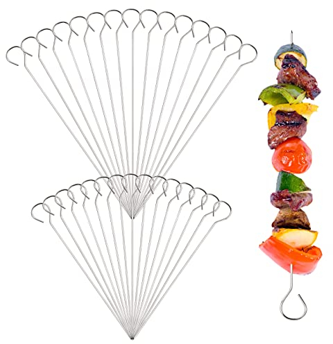 Laughhe Pinchos para Barbacoa de Acero Inoxidable Brochetas para Carne de Shashlik Palitos de Cóctel Metal Prémium y Reutilizable Pinchos Palos de Barbacoa para Kebab Picnic,15cm y 20cm, 30 Unidades