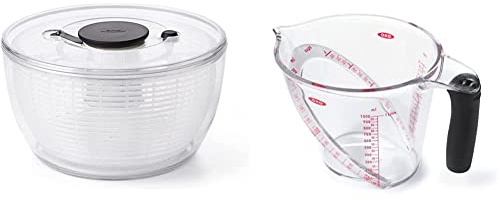 OXO Good Grips – Essoreuse à salade OXO - Transparente - 6 L & Good Grips – Pichet mesureur – Verre doseur pour la cuisine - Grande taille - 1 L