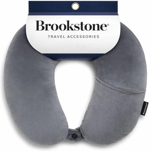Brookstone Microbead Neck Pillow Soft Travel Pillow with Phone Pocket