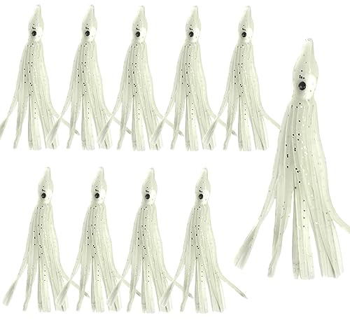 10 Stück Gummi Tintenfischköder, Weiche Octopus Schleppen Köder Künstliche Tintenfischröcke, 9cm Angelköder Leuchtend für Salzwasser Angeln Hecht