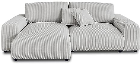 Garance – Ecksofa beidseitig montierbar - 4-Sitzer – aus Cord Hellgrau