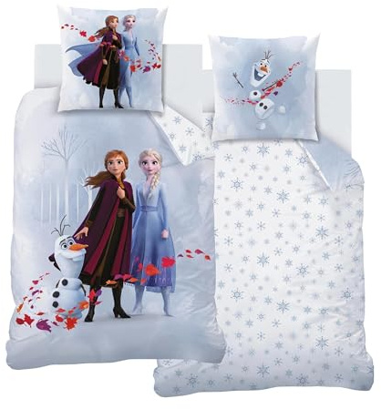 MTOnlinehandel Bettwäsche 135x200 Flanell, Biber Mädchen, Eiskönigin Anna ELSA & Olaf, kuschelig weich für Winter, 1x Kissenbezug 80x80 + Bettbezug 135x200, 100% Baumwolle, Frozen