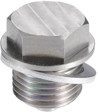 A ABSOPRO Magnetische Ölablassschraube Universal 1 Stück M16x1.5 | Silberton, Edelstahl, 23x21mm, 18mm Sechskant, Für Autos Motorräder Boote, Inklusive 1 Unterlegscheibe, Dichtungsfrei