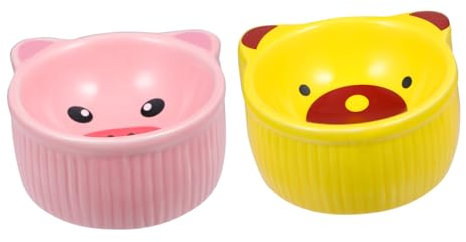 DOITOOL Feeding Bowls with Adorable Cartoon Shape Ceramic 2pcs Hamster Pet Feeders Anti-bite and Anti-turning and Food Storage Suitable for Multiple Small Pets