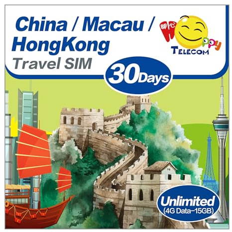 Free Test 150MB 1Day in USA | Happy China, Hong Kong, Macau 30Days Unlimited Data Sim Card | 15GB of 5G High-Speed Data | Support Google, Whatsapp, Facebook, Instagram and More
