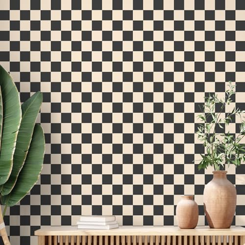 Drydiet Black Brown Checkered Peel and Stick Wallpaper 15.75'' X 118