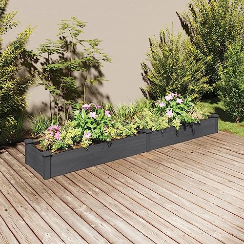 AUVYI Hochbeet mit Einsatz Blumenkasten Pflanzkübel Gartenbeet Kräuterbeet Gärten Dekoration für Anbau Pflanzen Blumen und Gemüse Gartenmöbel Innen-und Außeneinrichtung Grau 240x45x25 cm