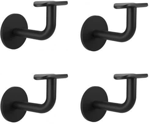 Sellon24® Edelstahl 4 x Handlaufhalter Handlaufträger Halter Handlauftraeger Handlauf Schwarz RAL 9005 Wandhalter M8 Holz Holzhandlauf Edelstahlrohr Rohr 42,4 mm Geländer Black Treppen matt Set V2A