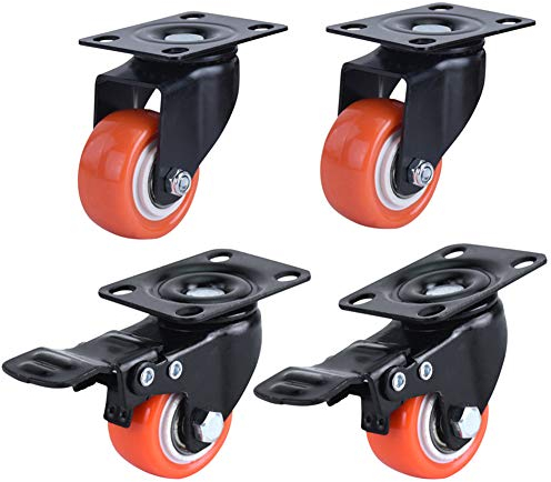 GODFSAHG Rollen Industrierollen 1,5-Zoll-Gummi-PU-Räder mit Bremsen Universell um 360 ° drehbare, geräuschlose Möbelwagen-Transportrollen 200 kg Hochleistungs-Kinderbetttisch und Stuhl 4-te