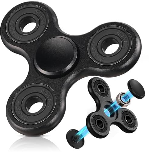 SCIONE Fidget Spinner Metall Sensory Fidget Toy, Cooler Metall Edelstahl Handspinner Angst Stress Relief Geburtstag Geschenk für Kinder Erwachsene Schwarz Lagerkappen können Demontiert werden Montiert