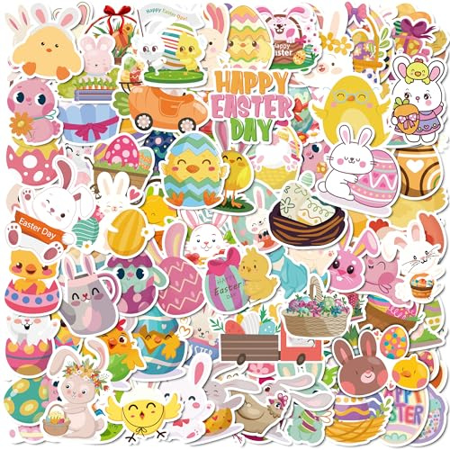 100PCS Easter Stickers, Cute Bunny, Eggs & Spring Crafts, Perfect Easter Basket Stuffers, Party Favors & DIY Craft Supplies, Durable, Reusable Easters Decorations
