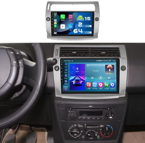 Hikity 2+64G Autoradio para Citroen C4 2004-2009/C-Quatre 2008-2011 | 9 pulgadas Radio Android 15 con CarPlay Android Auto y Bluetooth RDS WiFi SWC manos libres Navi micrófono