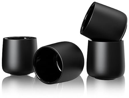 WRKFH Ceramic Espresso Coffee Cup - Double Walled no Handle - Set of 4 - Latte Cappuccino Espresso Flat White Coffee Cup - Work from Home - Matte Black