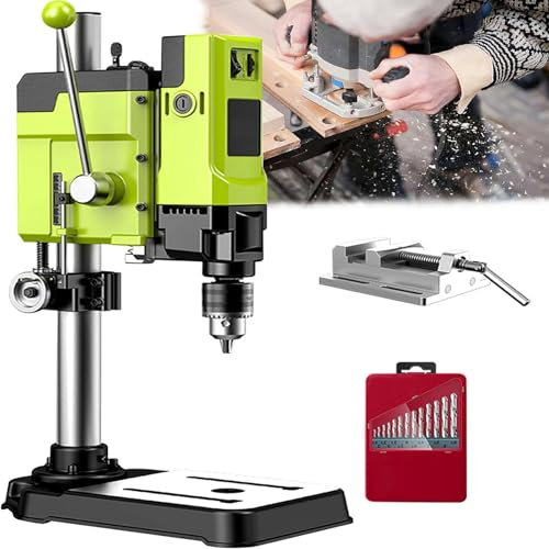 HmLotd Electric Bench Drill Press Holder, Bench Drill Press Stand, 6-Speed Speed Design, Lifting Head, Height-Adjustable Precision Punched and Thickened Base Can Be Used for Electric Drilling