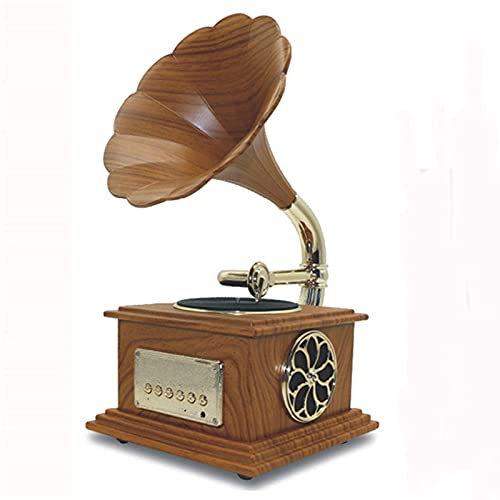 MRKU Giradischi, Altoparlante Bluetooth retrò, Altoparlanti a Forma di grammofono con Giradischi Vintage con Ingresso AUX, Porta USB per unità Flash,