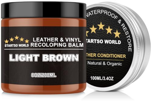 STARTSO WORLD leder Reparatur Set Hellbraun mit Lederfett, 200ml Flüssigleder, Lederfarbe,Lederpflege Auto, Leder- & Vinyl-Reparaturset für Möbel, Couchen, Sofas, Autositze, Schuhe