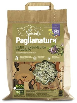 Paglianatura Alfalfa 100% - Fieno Ricco di Calcio e Proteine per Conigli e Roditori, Confezione da 600 gr.