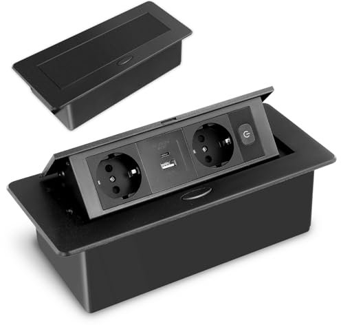 Alluminio Presa da incasso Plan,Blocco presa a scomparsa per cucine, uffici, sale riunioni, multipresa elettrica USB C PD20W, 2 prese da incasso Euro con 2 porte USB