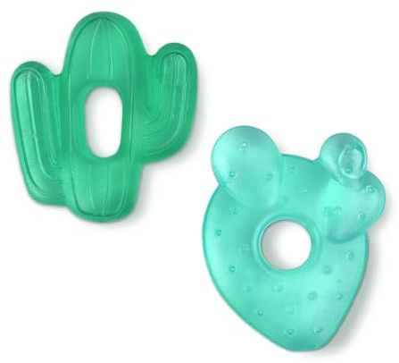 Itzy Ritzy Water-Filled Teethers - Cold Cutie Coolers Textured On Both Sides to Massage Sore Gums & Emerging Teeth - Can Be Chilled in Refrigerator, Set of 2 Green Cactus Water Teethers