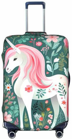 XZDLYY Einhorn mit rosa Haaren Kofferhülle mit unsichtbarem Reißverschluss, für Business und Reisen, ohne Koffer, Weiss/opulenter Garten, Medium