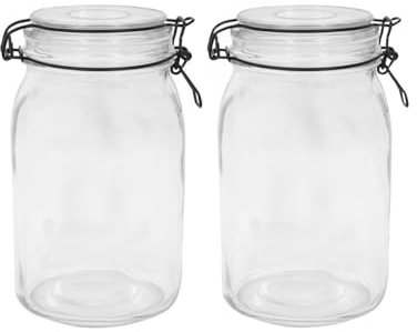 Glass Storage Jars with Lids 1450ml - Set of 2 | Clip Top Airtight Glass Storage | Perfect for Coffee, Tea, Pasta, Cereal, Biscuits & Dry Food | Clear Kitchen Organiser | Preserving & Spice Containers