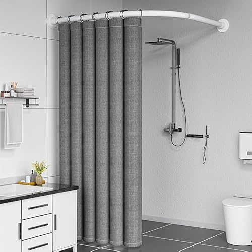 APHTOCF Viertelkreis Duschvorhangstange, Eck-Duschvorhangstange Verstellbar Edelstahl L-förmig, Für Badezimmer Dusche Badewanne Umkleidekabinen, Weiß, 70-95 X 105-165cm