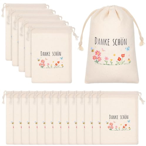 Xuniea 20 Stück Danke Geschenktüten Stoffbeutel mit Kordelzug | Geschenksäckchen, Gastgeschenke Hochzeit, Mitgebsel für Kollegen, Kleine Dankes Geschenke, für Erzieherin Lehrerin