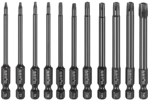 sourcing map 11pcs T6-T40 Sicurezza Torx Testa Cacciavite Bit 1/4 Hex Shank 3 (75mm) Lungo Magnetico Tamper Proof 6 Point Star Screw Driver Bit S3 Acciaio Lucidato A Specchio Strumento Elettrico con
