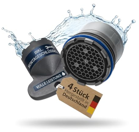 4 x M16.5 PERLATOR® Einschraubstrahlregler inkl. Schlüssel Full Flow Original Perlator Wasserhahn Einsatz für Armaturen mit Innengewinde