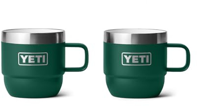 YETI Rambler 6 oz Stackable Mug, Stainless Steel, Vacuum Insulated Espresso/Coffee Mug, 2 Pack, Black Forest Green