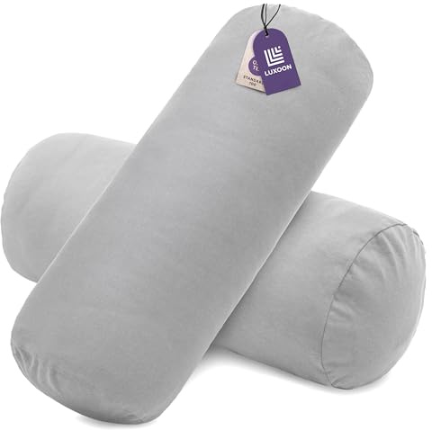 Luxoon 2er Pack Nackenrollenbezüge mit Reißverschluss – Bezüge für Nackenstützkissen, 100% Baumwolle, weich, waschbar und trocknergeeignet, 15x40 cm, Grau