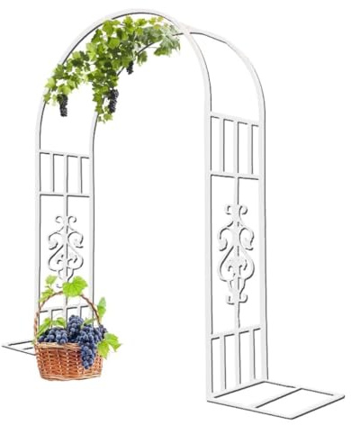 Arche de jardin en métal pour extérieur, treillage de plantes grimpantes, pergola en fer forgé pour jardin et terrasse, blanc, taille 2,6 x 2,3 m, largeur réglable 1,4 à 3,8 m, décoration élégante.