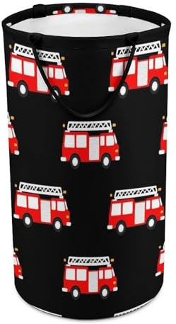Waterproof Laundry Basket With Handles Easy Storage Fashion Laundry Basket Fire Fighters Red Fire Truck Cartoon