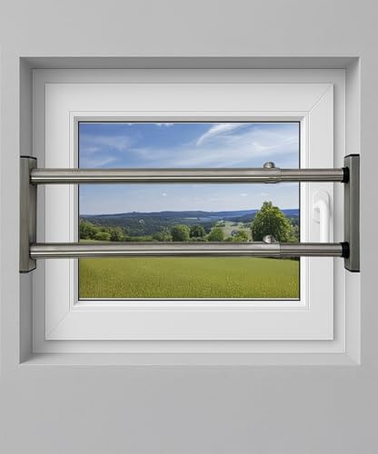 Einbruchschutz Hausen Fenstersicherung 2-fach – Einbruchschutz Teleskopstange mit Druckschloss | Edelstahl oder Weiß | Länge 600–1800 mm | Sicherungsstange für Fenster & Türen (Edelstahl, 600-1000)