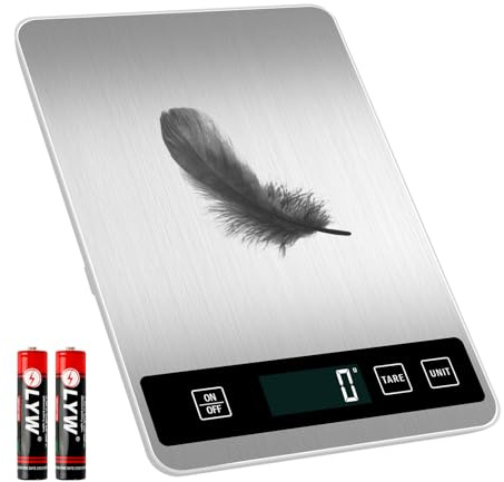 Küchenwaage Digital - Elektronische Waage mit hoher Präzision, Digitalwaage bis zu 15 kg, Neue Waage aus Edelstahl, Viele Gewichtseinheiten, Hautfunktion entfernen