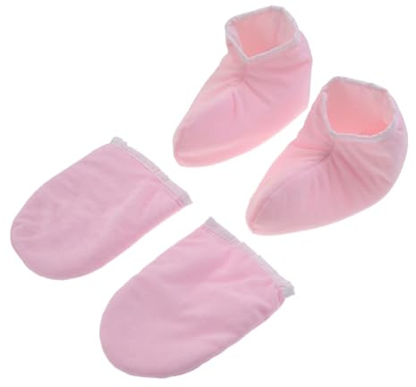 LIFKOME 2 paia Guanti in Paraffina per Mani e Piedi Copertura Isolante per Trattamento Termico Spa Guanto in Spugna con Chiusura Scatto per Bagno di Paraffina Rosa