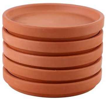 FZL02068LM Soucoupe Lot de 5 Plateaux Ronds en Terre Cuite for Pots Fleurs et Plantes Coupelle Pot de Fleur(Petit)