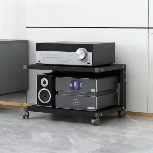 TAUIANE Mueble Multimedia De 2 Niveles, Estante para Consola De Videojuegos, EstanteríA Moderna para Audio Y VíDeo, con Ruedas, Estantes De Madera, para SalóN O Sala De Juegos,001,50x40x35cm